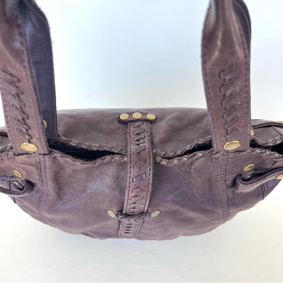 LUCKY BRAND Eggplant Purple Smooth Leather Studded Stitching Accent Shoulder Bag - Picture 8 of 12